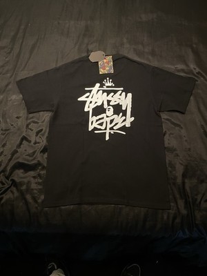 BAPE × STUSSY LOGO グラフィックTシャツ Stussy x Bape Men's Black Graphic Logo Cotton T-Shirt, Short
