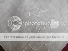 Vintage Madeira White on White Linen Wedding Hanky Mono F Unused With 3 Tags