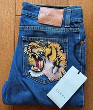 GUCCI Tiger Flower Embroidered Jeans Size 24 Alessandro Michele Era Italy Tag