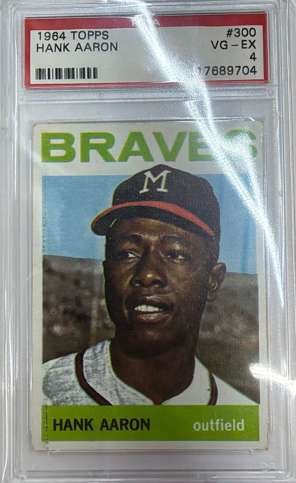 Graded 1964 Topps Hank Aaron #300 Baseball Card PSA 4 VG-EX view 3