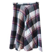 Vintage 80s Plaid Multicolor Pink Black Yellow A-Line Circle Midi Skirt