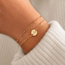 Turandoss Gold Layered Initial Charm Bracelets for Women Girls, Birthday Gifts
