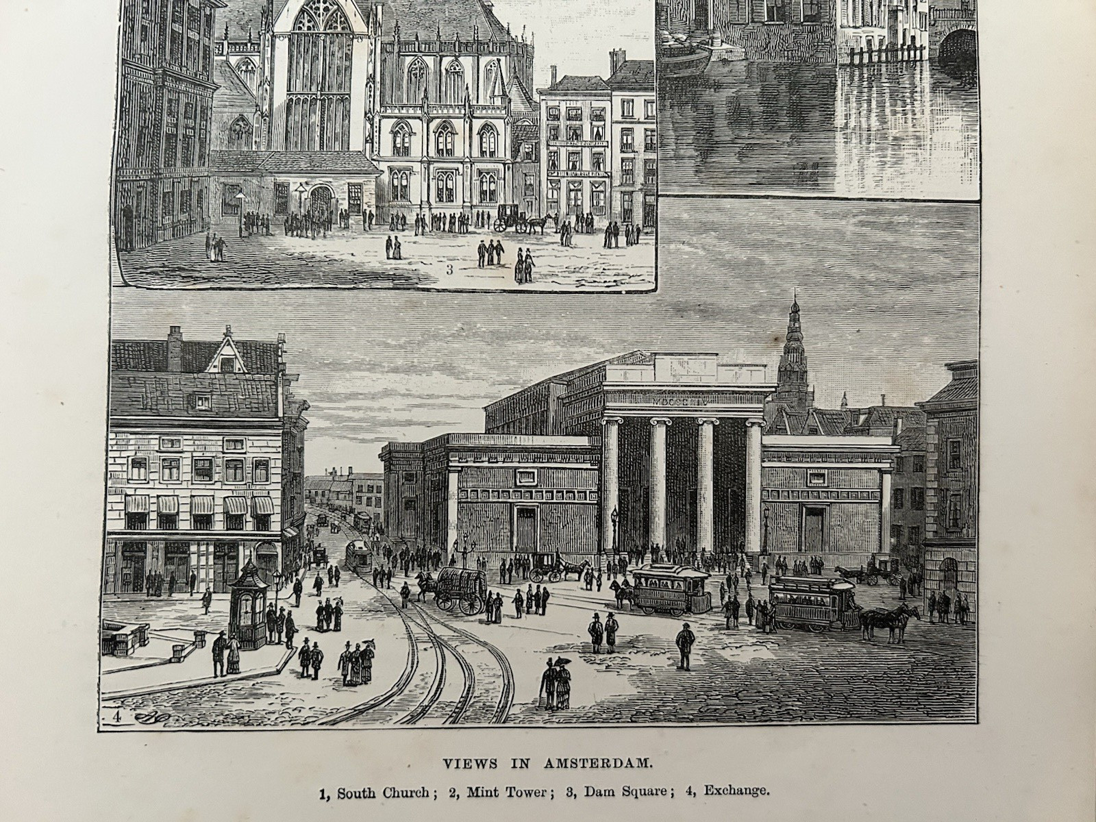 Antique Print 1880 Amsterdam Mint Tower Dam Square Dutch Architecture Engraving