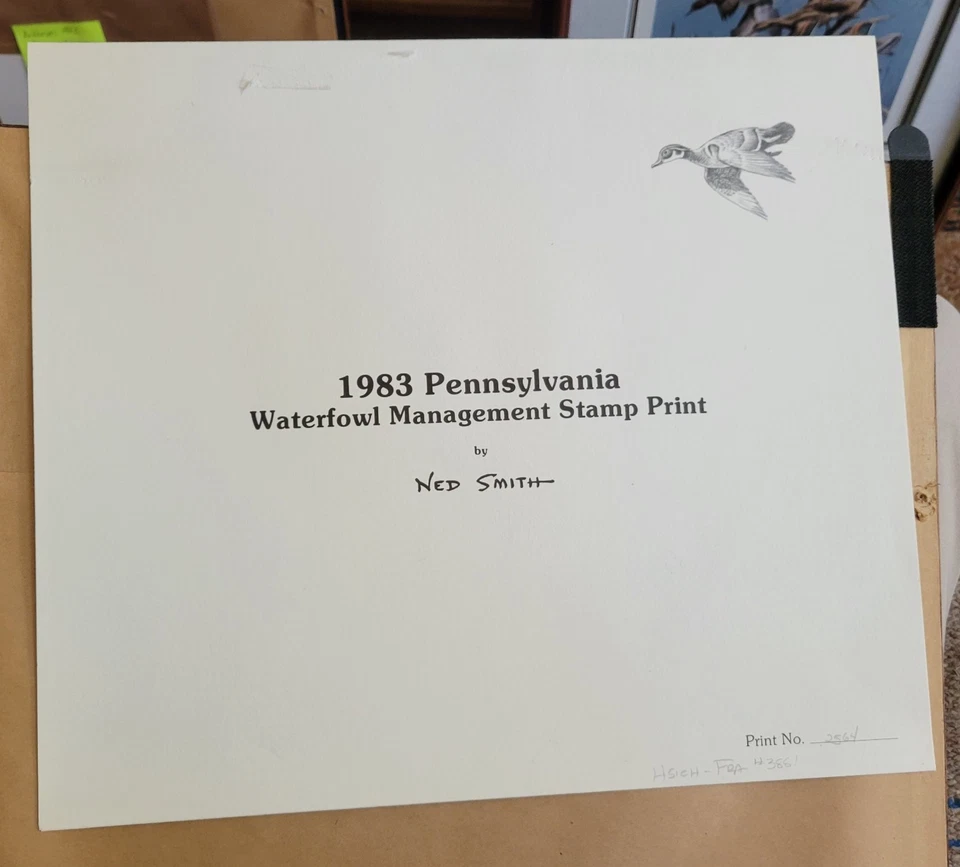 Signed 1983 Pennsylvania Wood Duck Stamp Print  2 Stamps 2564/7380 Ned Smith 17" - Image 2 of 4