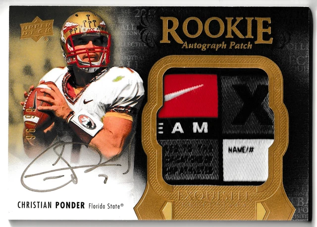 2011 Exquisite Nike Logo Patch Auto /99 Christian Ponder FSU Seminoles RPA #155