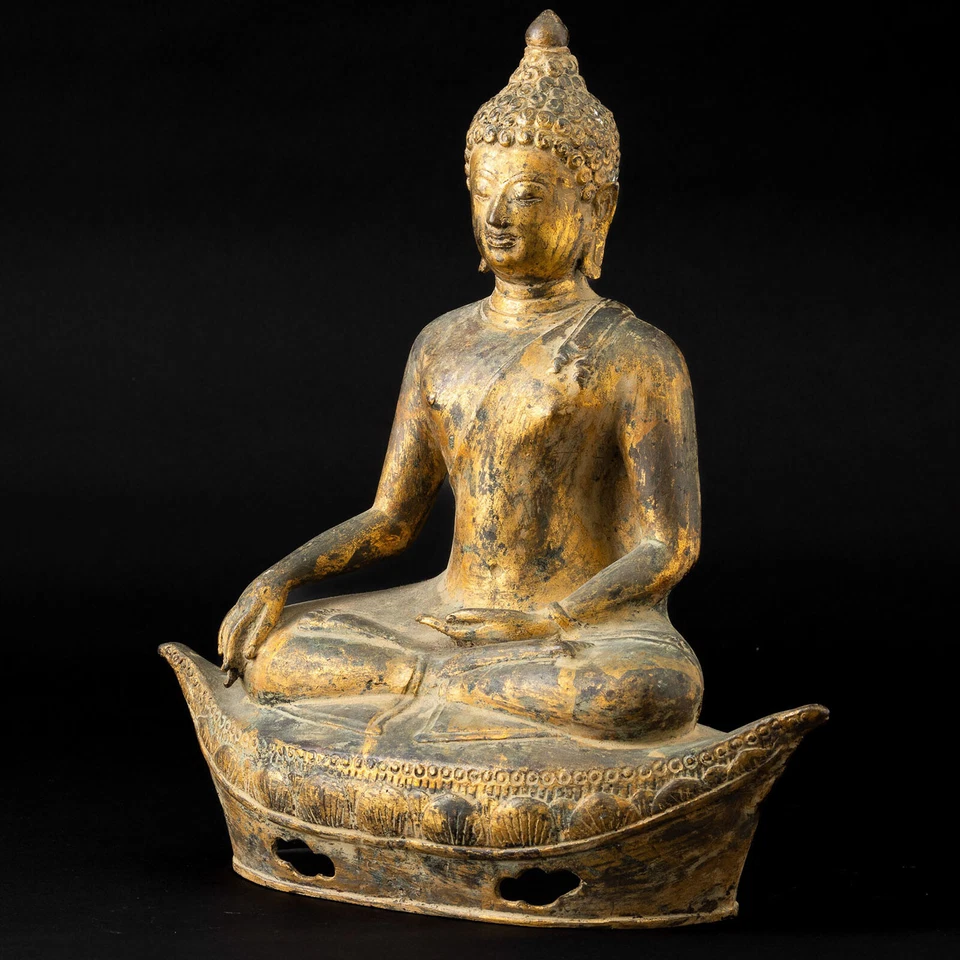 PXSTAMPS РЕДКАЯ 18-го века старинный тайский Таиланд амулет золото позолоченная бронзовая статуя Будды - Изображение 3 из 4