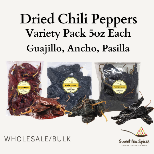 Dried Chili Peppers Trio Pack 5oz Each Ancho, Pasilla Guajillo