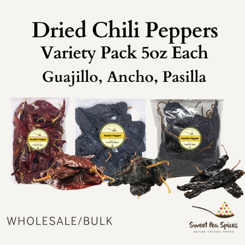 Paquete de trío de chiles secos de 5 oz cada uno - chiles ancho, pasilla y guajillo