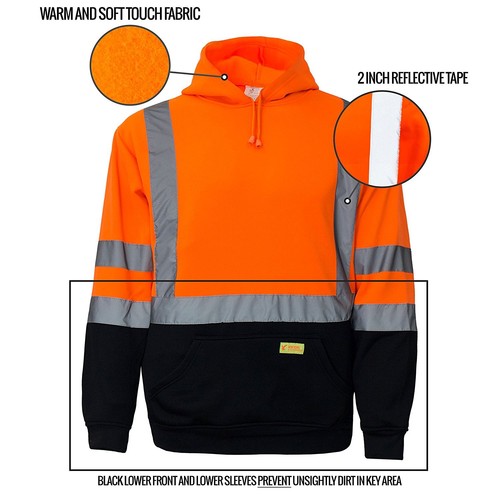 High Visibility Hooded Sweatshirt Class 3 Safety Hoodie,orange or Lime -H8311/12 - Picture 7 of 15