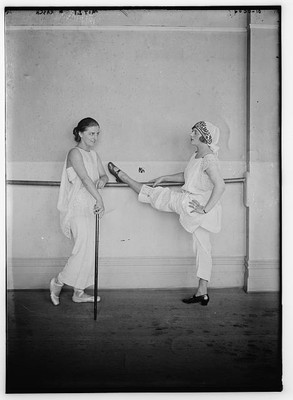 Mitzi,Albertina Rasch,women,costumes,railings,dancer,choreographer,stretching