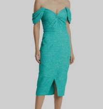 348 Tadashi Shoji Women's Blue Off the Shoulder Midi Dress Size 8