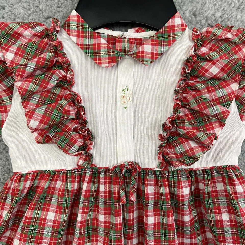 Винтажный 50-х Deb-Ettes ребенка ясельного возраста 3T-4T девочек платье Puff рукав белый с красный клетку - Изображение 3 из 4