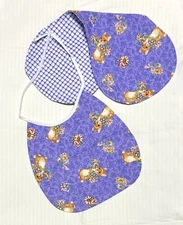 Baby Bib & Burp Pad Set Handmade Reversible Cotton Purple Bunnies New