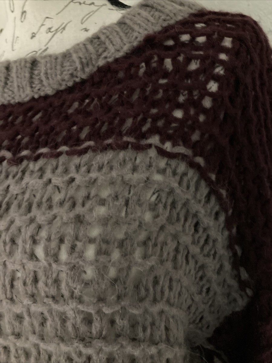 Pull Free People Monaco Taille XS - Tricot Ouvert Bordeaux à Motif Color Block - Neuf Avec Étiquettes