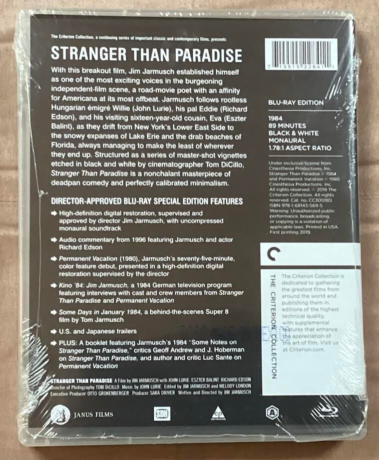 Stranger Than Paradise Blu-ray Criterion April 2019, J Jarmusch
