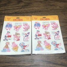 Lote de 2 pegatinas vintage de pantera rosa sello embajador dibujos animados 1979 selladas nuevas de stock