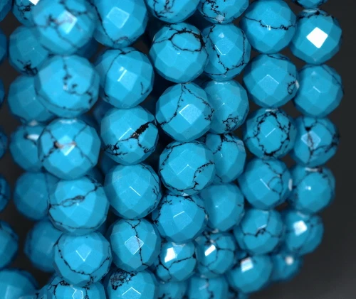 10MM TURQUOISE GEMSTONE BLUE FACETED ROUND LOOSE BEADS 8inch - Picture 1 of 4