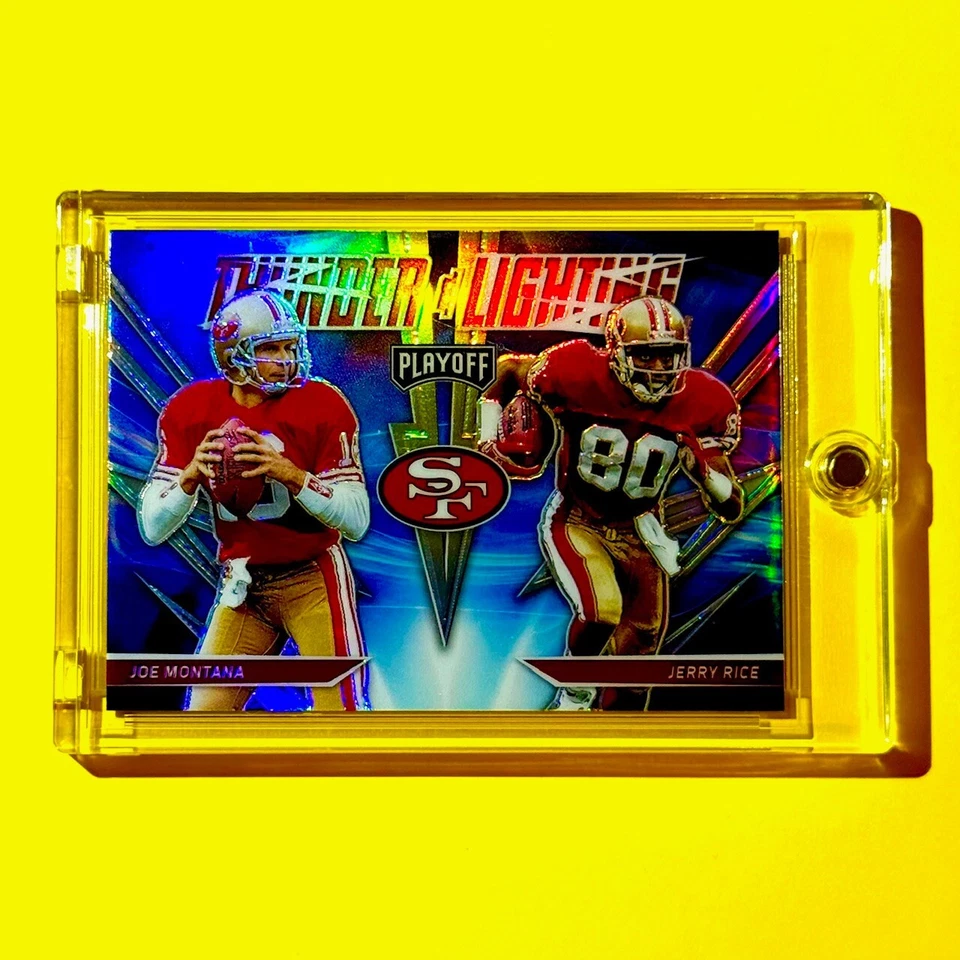 Joe Montana + Jerry Rice RARO REFRACTOR PLATEADO TRUENO Y RELÁMPAGO PRIZM - ¡Como nuevo! Foto 4 de 4