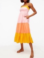 J.Crew Reimagined Tiered Color Block Pink Orange Midi Dress With Pockets Size 10