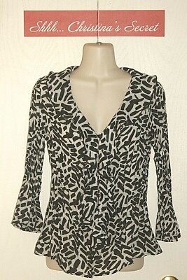 NOTATIONS Blouse Shirt Top Georgette Black White Pleated Ruffles Sz S *XLNT+++