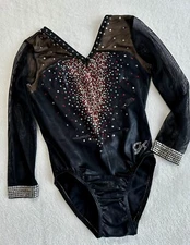 GK ELITE Leotard Gymnastics COMPETITION Bling RHINESTONES Mesh RED Black SZ CL