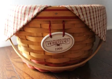 Longaberger Homestead Basket 1999 Plaid Liner Protector Tie- On Combo Set