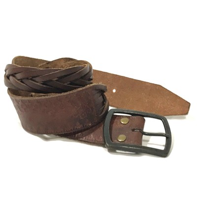 Brutalist Belt Woven Leather 32 - 36 Brown Tooled Flower Butterfly Boho Hippie Brutalist Belt Woven Leather 32 - 36 Brown Tooled Flower  main image 2