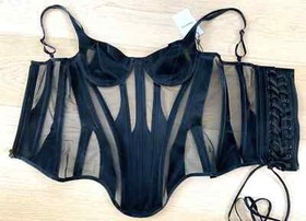 NEW AUTHENTIC MUGLER Black Cut-Out Illusion $2,800 Corset Bustier S bordelle