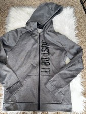 Nike "Just Do It" kids sz. L gray zip classic hoodie.  Runs Large 
