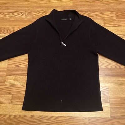 Structure Mens Medium Black Marino Wool Mock Neck 1/4 Zip Pullover Sweater(0041)