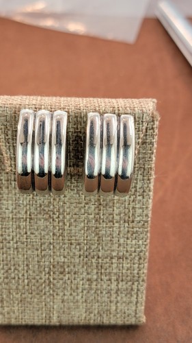 Large Vintage Cartier Sterling Silver Half Huggie Clip On Earrings Spain - Picture 4 of 15