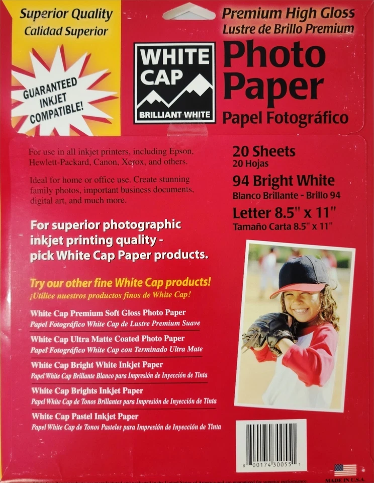 NEW White Cap 8.5 x 11 Premium Glossy Inkjet Photo Paper 20 Sheets Sealed - Image 2 of 4