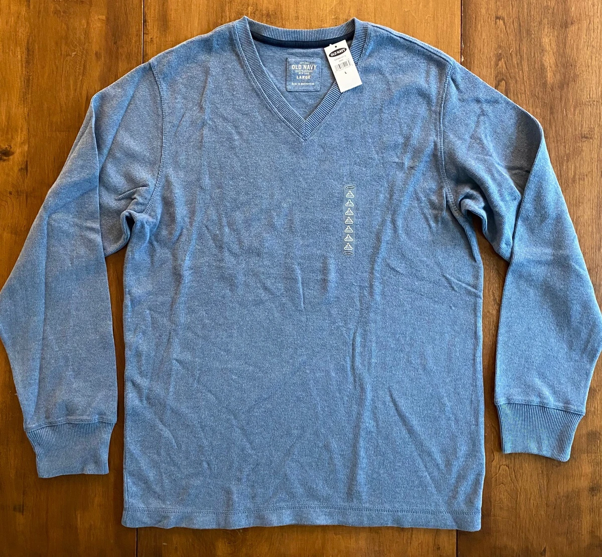 Mens OLD NAVY V NECK SWEATER Long Sleeves PULLOVER SWEATER Velour Like BLUE nwt