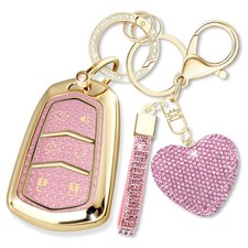 Compatible with Cadillac Key Fob Cover with Heart Keychain for Women, Compati...