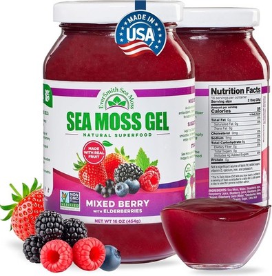 Sea Moss Gel - Mixed Berry & Elderberry, 16oz, Natural Energy Immune Support