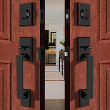 Matte Black Double Front Door Lock Set with Deadbolt Dummy Handle