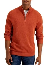Club Room Men's Sweater Evl Texture 1/4 Zip Royal Orange  Size Small NEW!