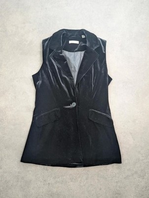 Vintage Coldwater Creek Velvet Gilet Damen Medium Schwarz Weste Ärmellos