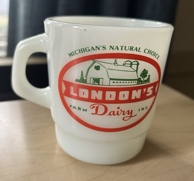 Vintage Galaxy Milk Glass Coffee Mug Londons Dairy Farm Port Huron Michigan
