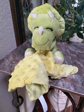 Triceratops Plush Dinosaur Baby Lovey Blanket Green Yellow 8"x8" Walgreens