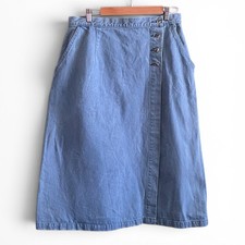 Vintage 1990s LL Bean Denim Side-Button Wrap Skirt 16 A-Line Y2K Country USA