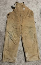 Carhartt Men’s R03 BRN Duck Insulated Bib Overalls Brown 46x30 USA Made Workwe