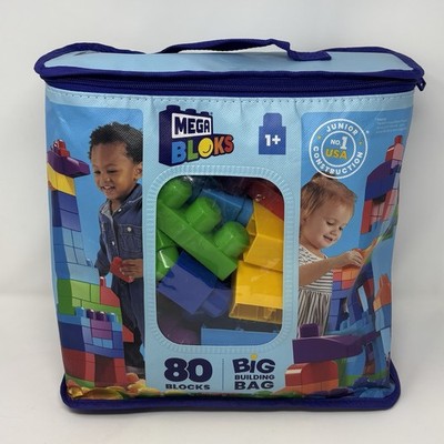 MEGA BLOKS Big Building Bag Toy Block Set 80 Blocks Blue Toddler Child Learning