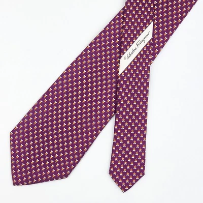 Cravate en soie Salvatore Ferragamo à fleurs sur rouge violet - Photo 1/4