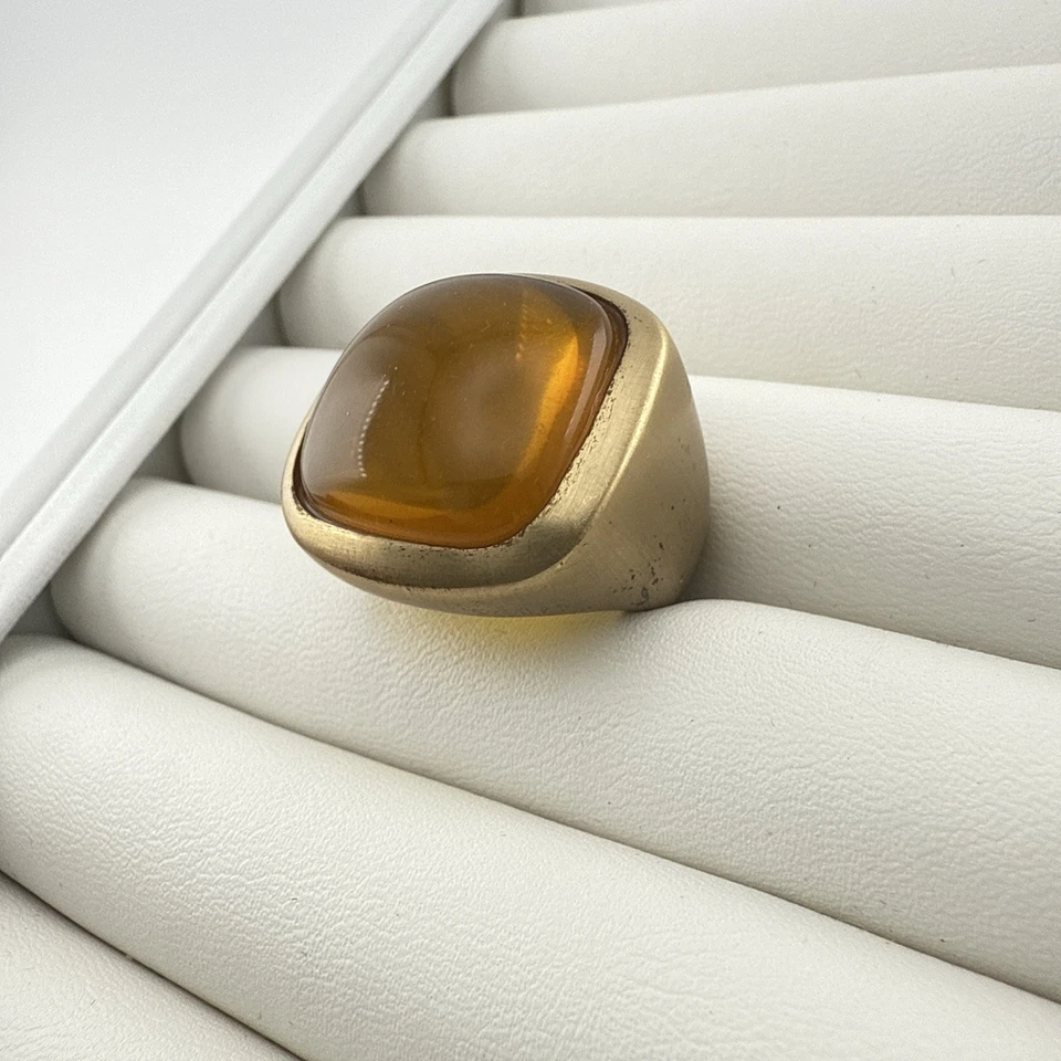 Anillo Lucas Jack Declaración Cabujón Resina Miel Cepillado Chapado en Oro 18K Londres Foto 3 de 4