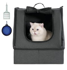 PORTABLE CAT TRAVEL LITTER BOX BAG ZIPPERED WATERPROOF DARK GREY