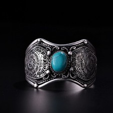 Men's tibet silver inlay turquoise cuff bracelet H701