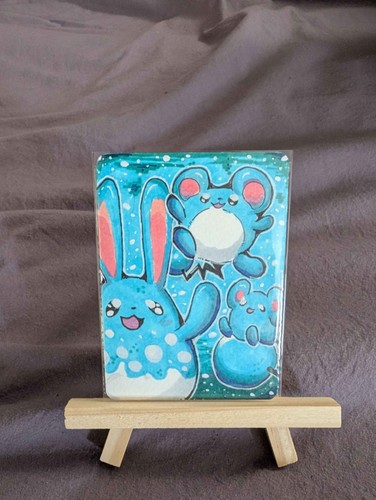 ACEO original Marill evolution line pokemon by Sockubusart
