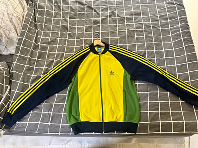 adidas Originals Trainingsjacke Herren L gelb/grün/blau Reißverschluss Taschen
