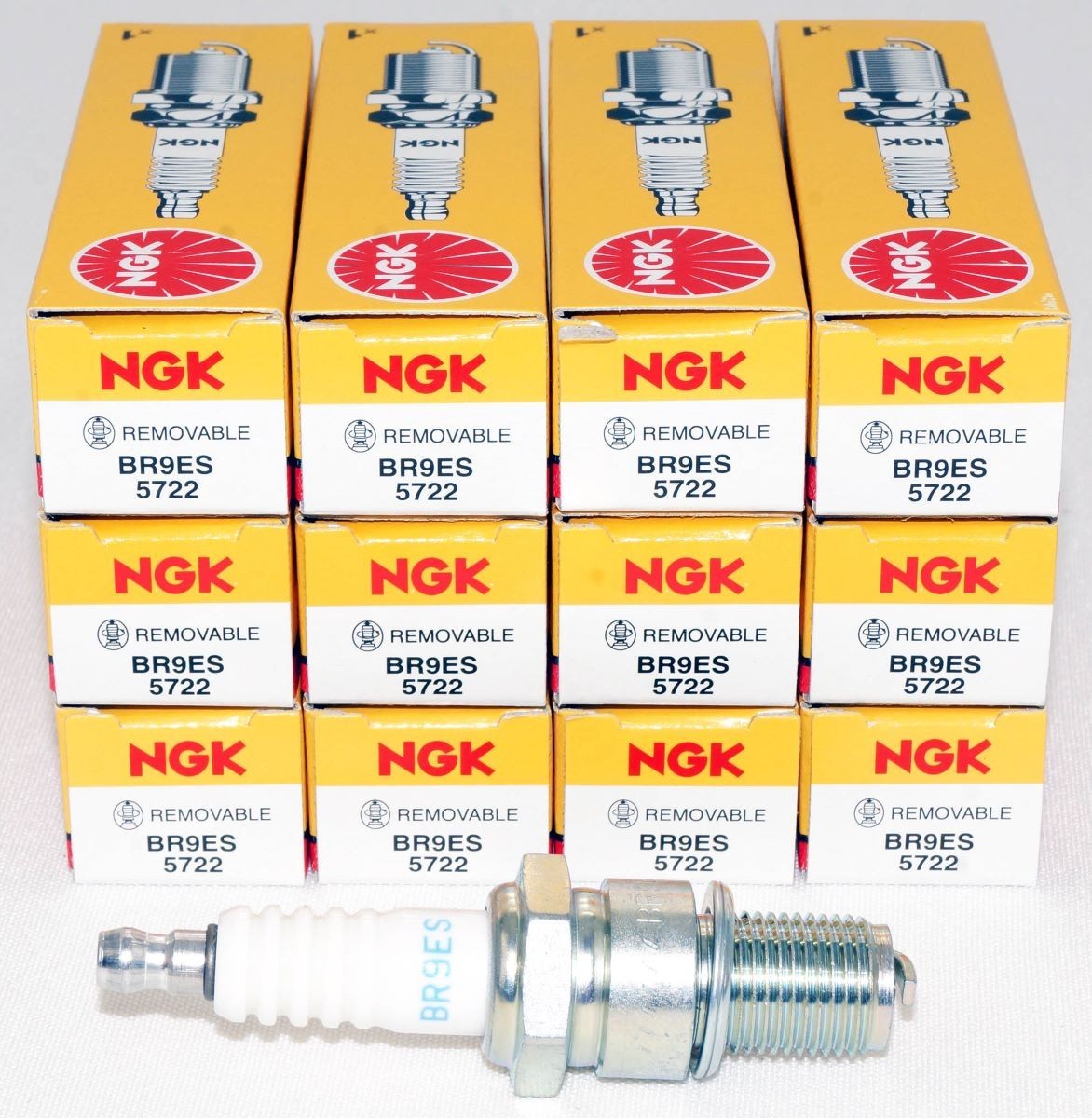 12 Pack Genuine NGK 5722 BR9ES Nickel Spark Plugs with Removable Terminal Nut